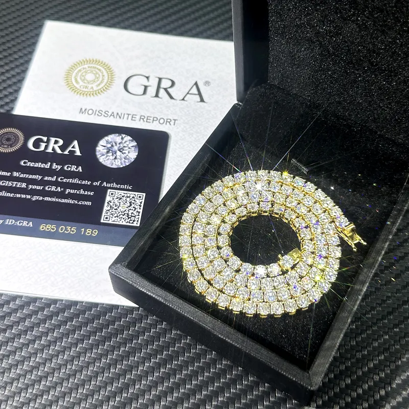 5MM 925 Silver Moissanite Tennis Chain (Gold Plated)