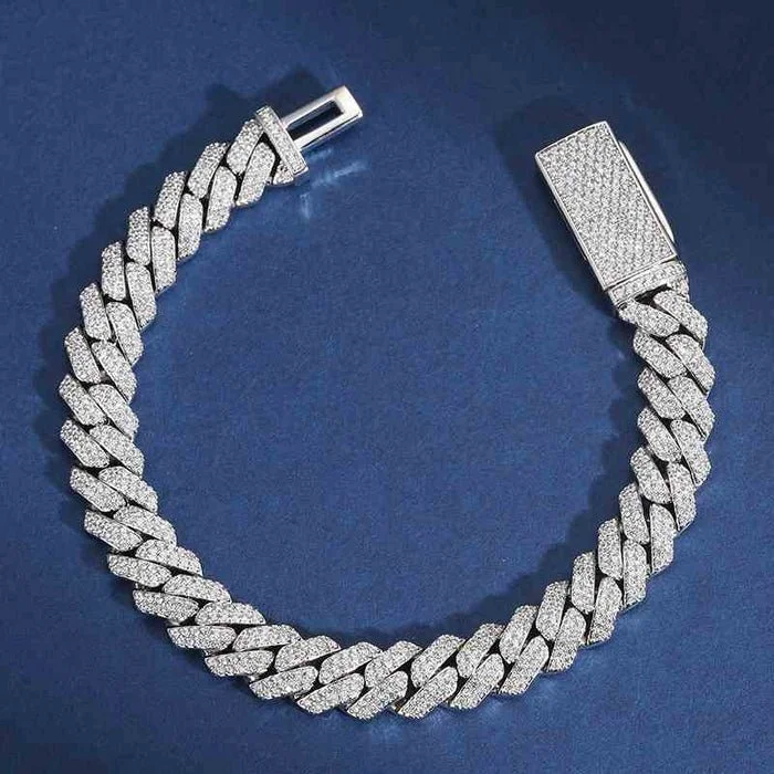 10MM 925 Silver Moissanite Cuban Link Bracelet