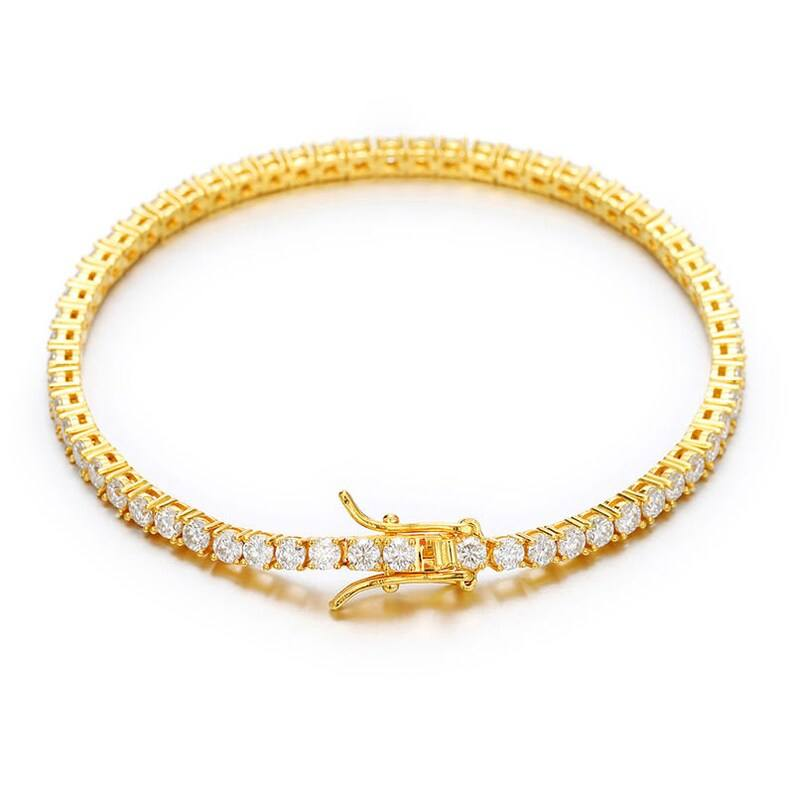 4MM 925 Silver Moissanite Tennis Bracelet (Gold Plated)