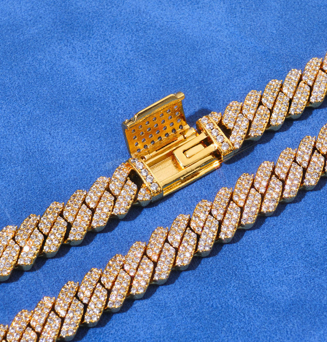 10MM 925 Silver Moissanite Cuban Link Chain (Gold Plated)