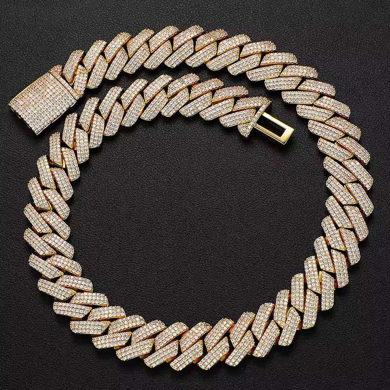 12MM 925 Silver Moissanite Cuban Link Chain (Gold Plated)