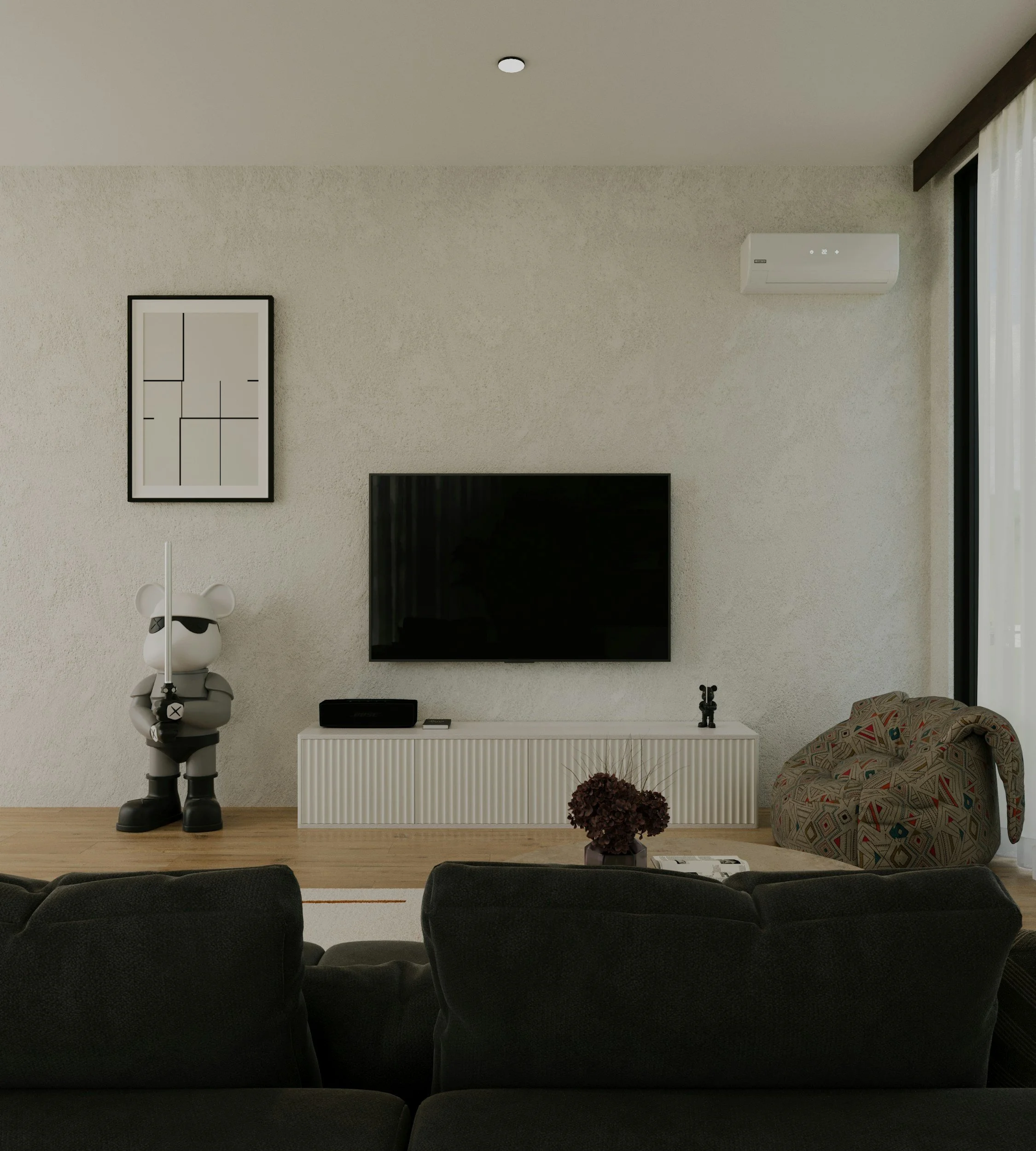 wall mounted tv in modern minimalist home