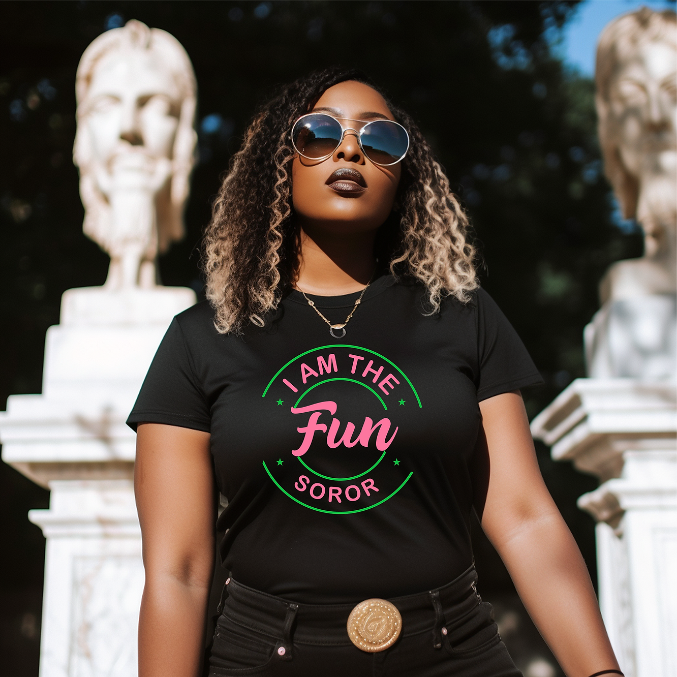 The Fun Soror Black Shirt (Pink & Green)