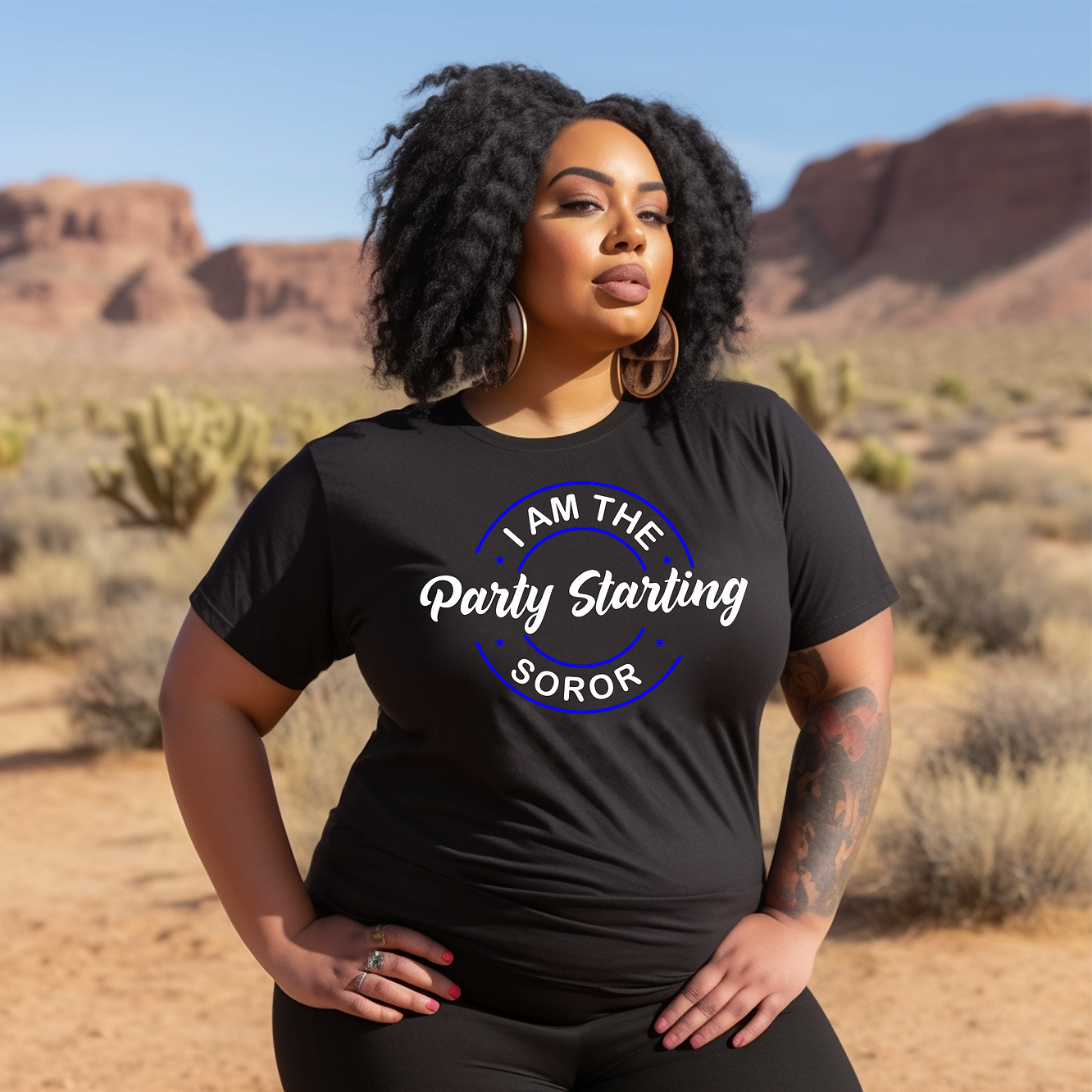 The Party Starting Soror Black Shirt (Royal & White)