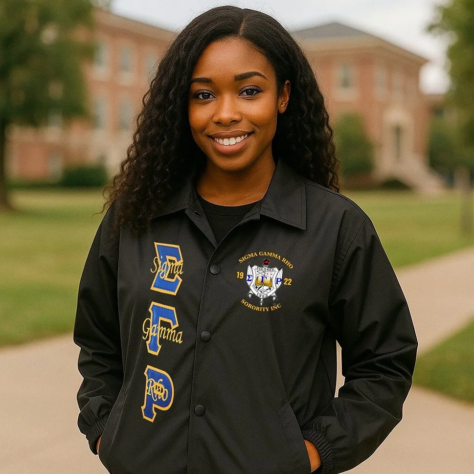 Black Embroidered Sigma Gamma Rho Line Jacket (Unisex)