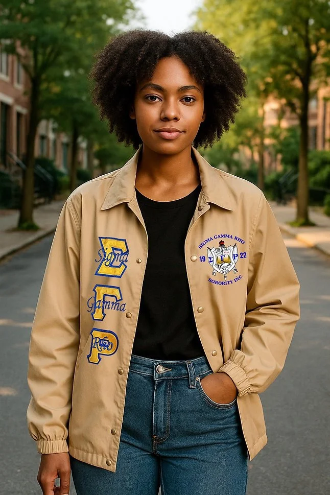 Khaki Embroidered Sigma Gamma Rho Sorority Jacket (Unisex)