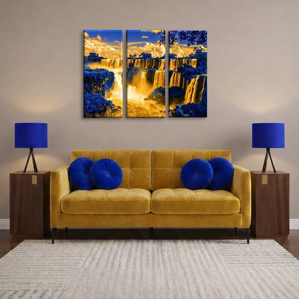 As the Water Falls Royal & Gold Canvas Artwork (4 Size Options)