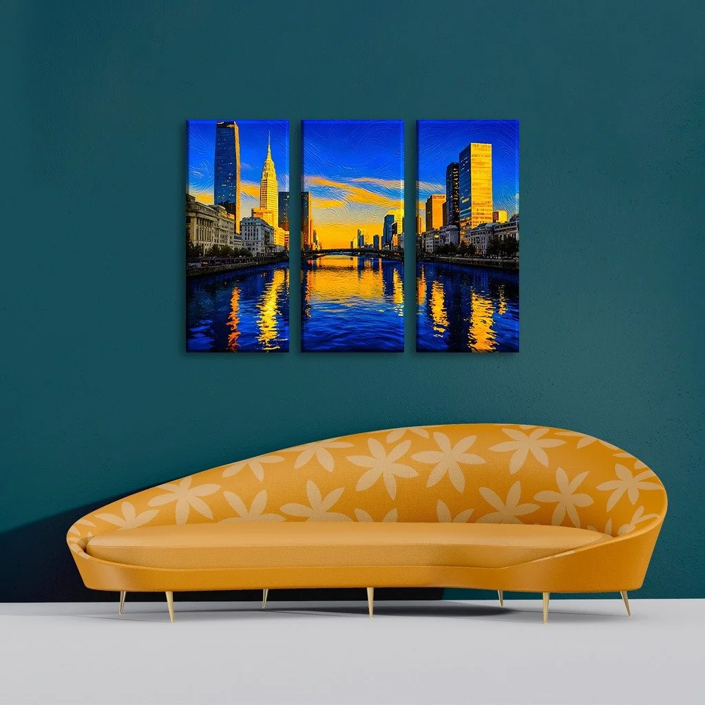 Skyline Canvas Royal & Gold Artwork (4 Size Options)