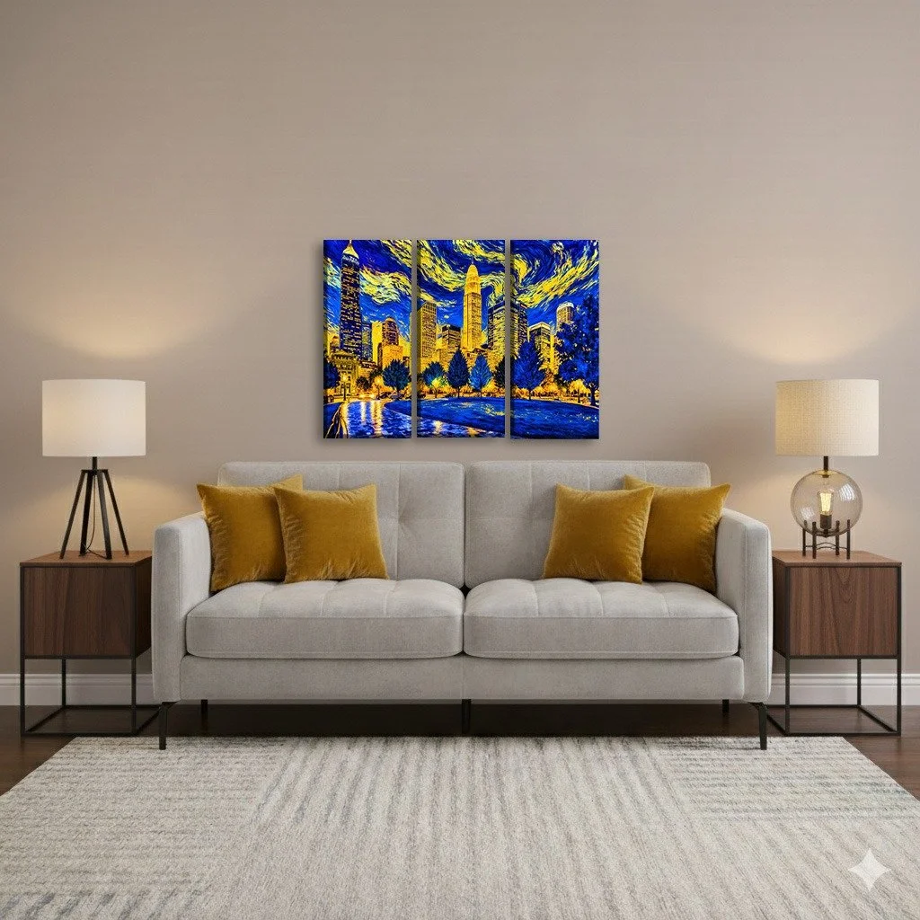 Charlotte NC Royal & Gold Canvas Artwork (4 Size Options)