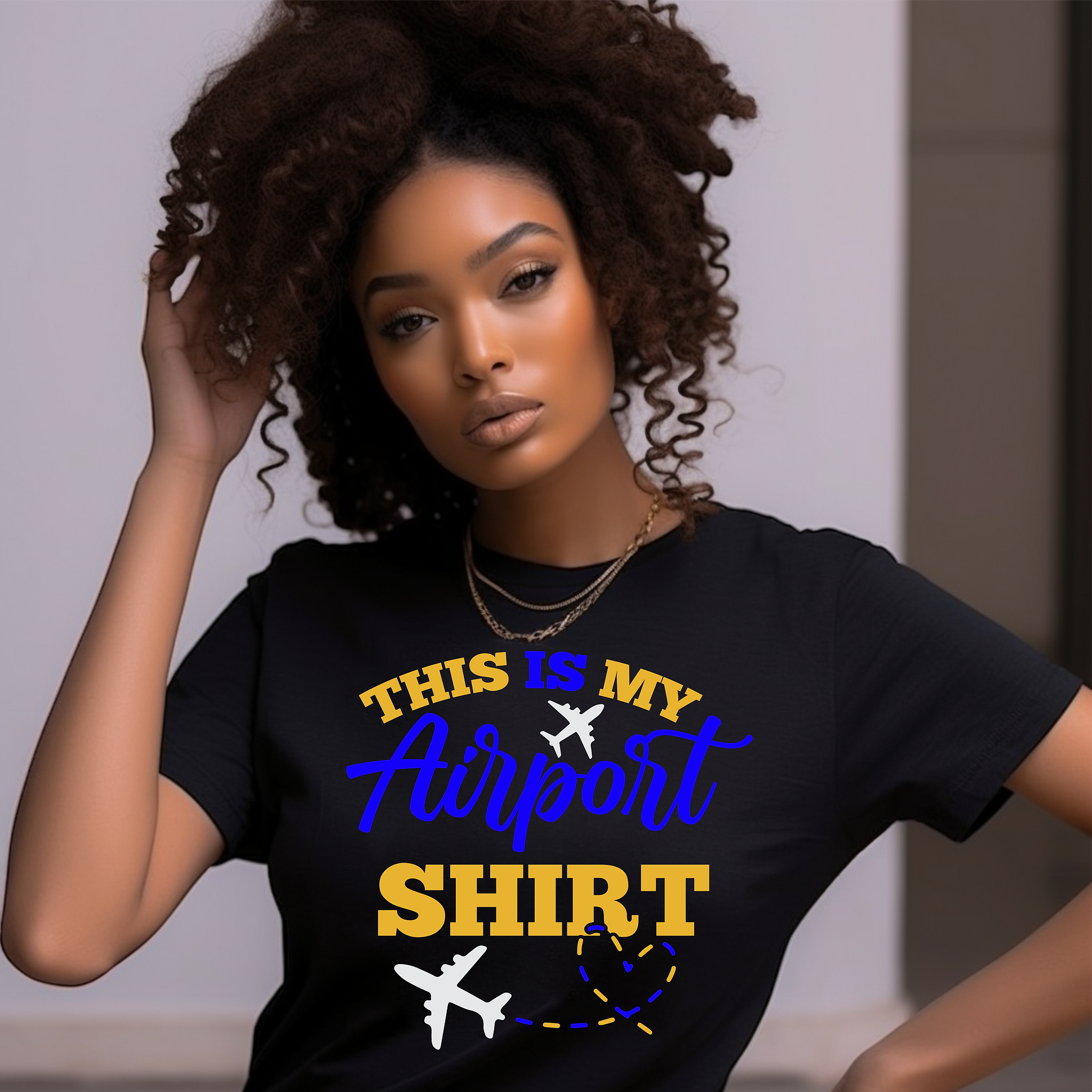 Royal & Gold This is my Airport Shirt (Black) Unisex