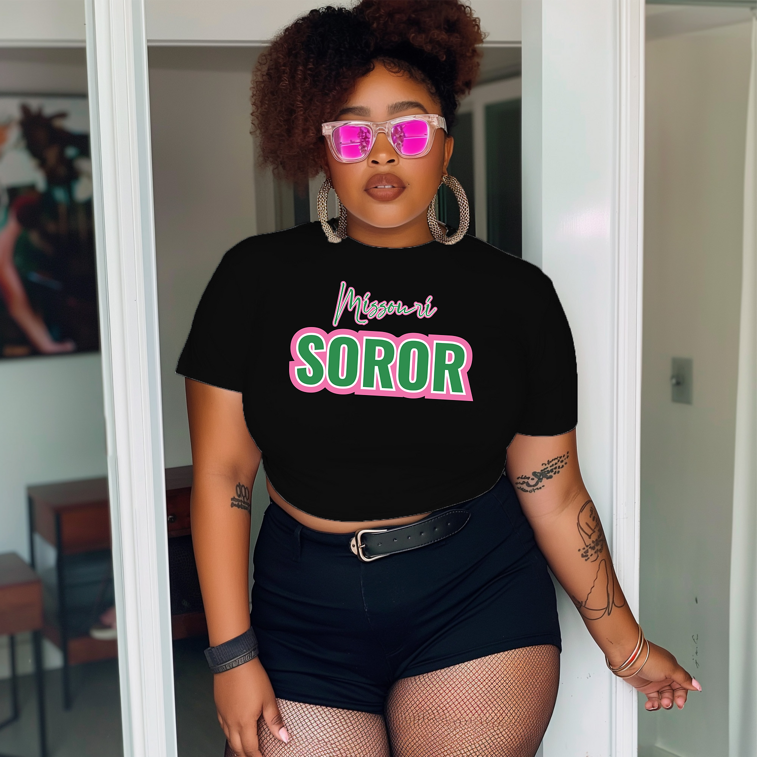 Cursive Missouri State Soror Unisex Shirt Pink & Green