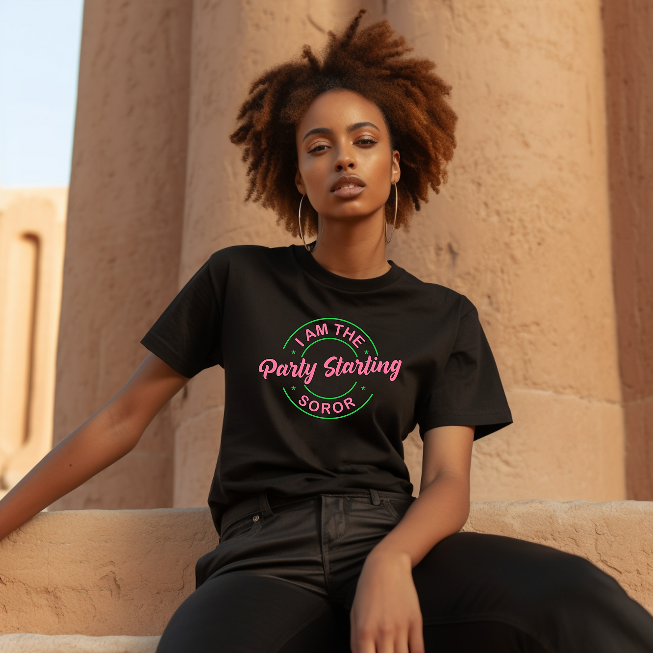 The Party Starting Soror Black Shirt (Pink & Green)