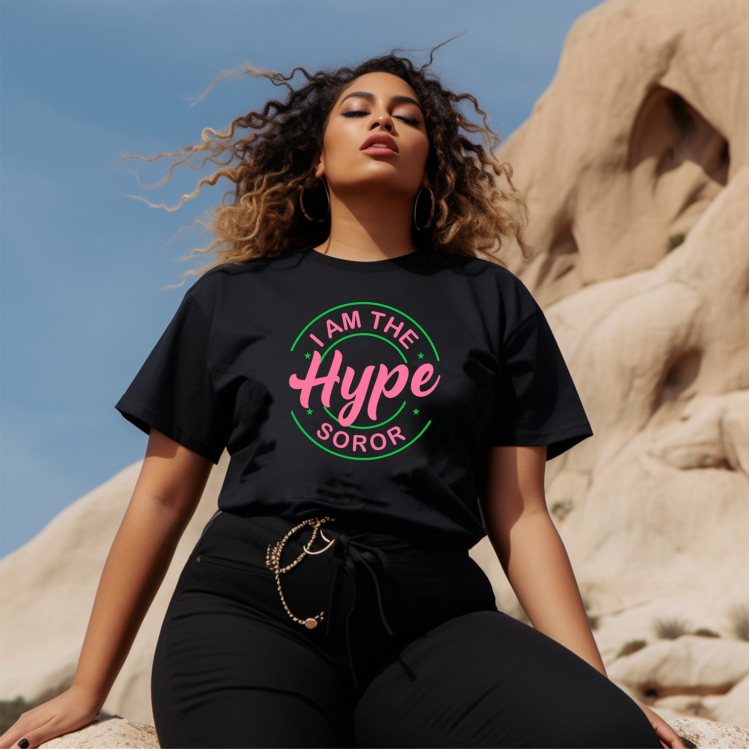 The Hype Soror Black Shirt (Pink & Green)