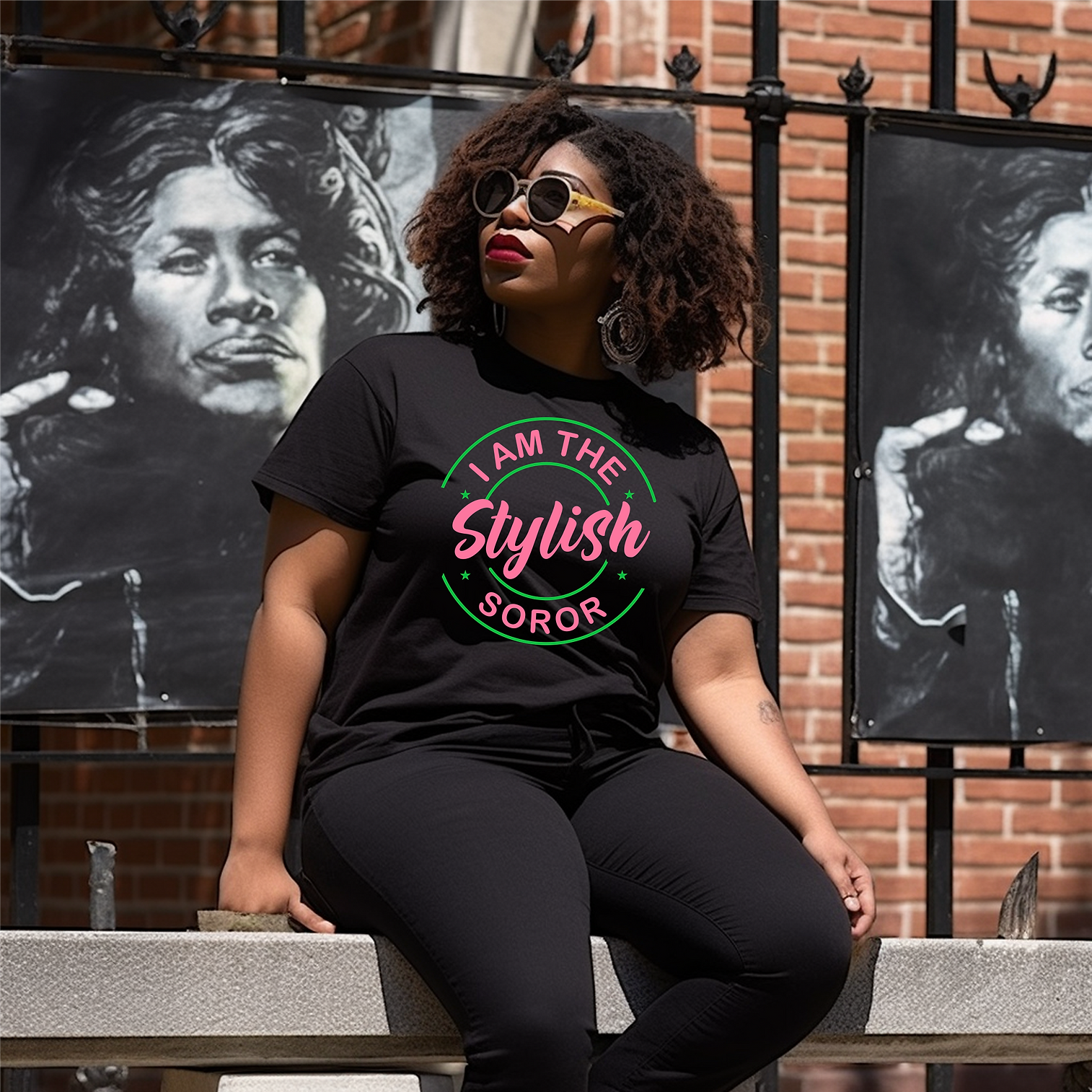 The Stylish Soror Black Shirt (Pink & Green)