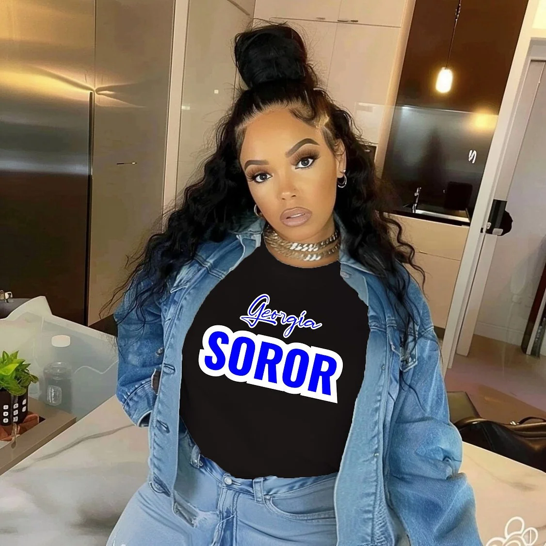 Cursive Georgia State Soror Unisex Shirt Royal & White