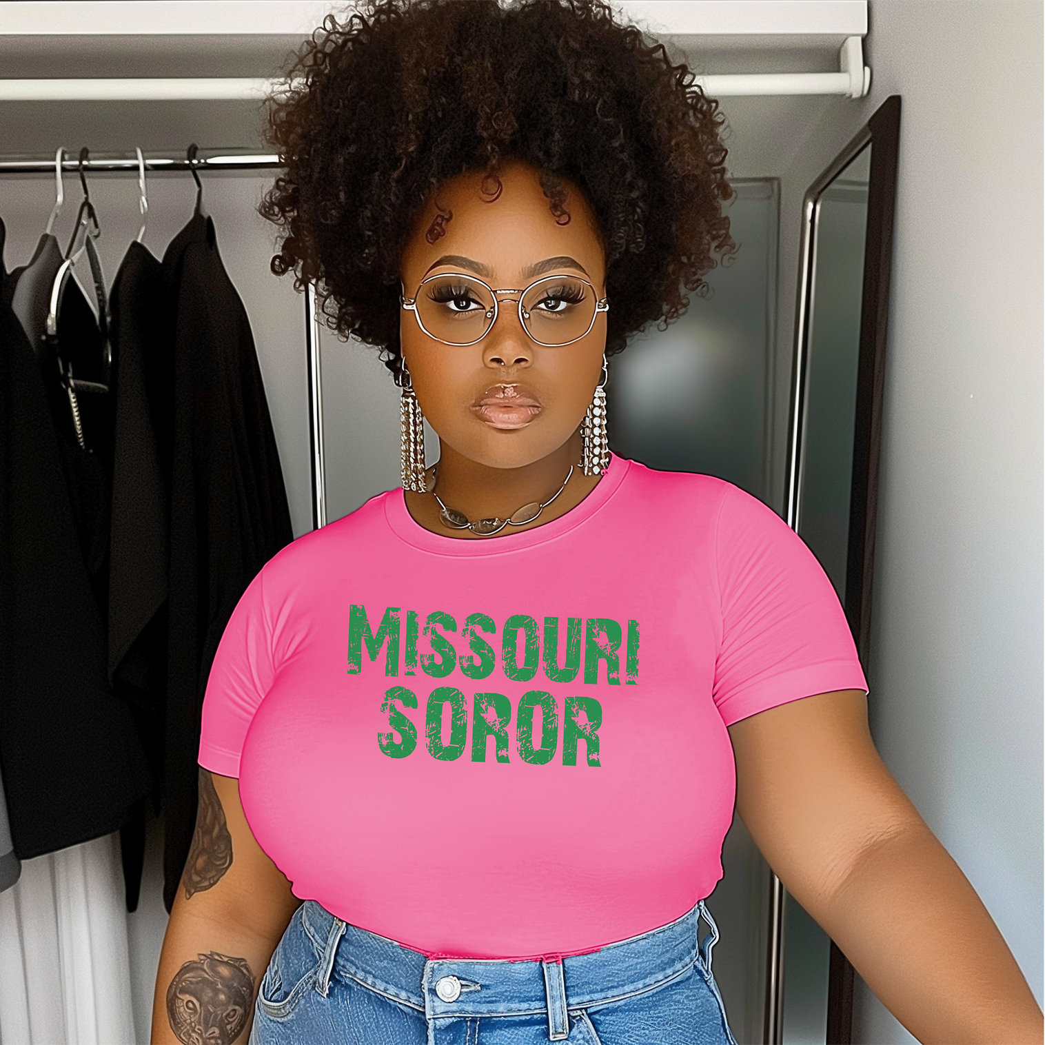 Distress Pink & Green Missouri Soror State Unisex Shirt