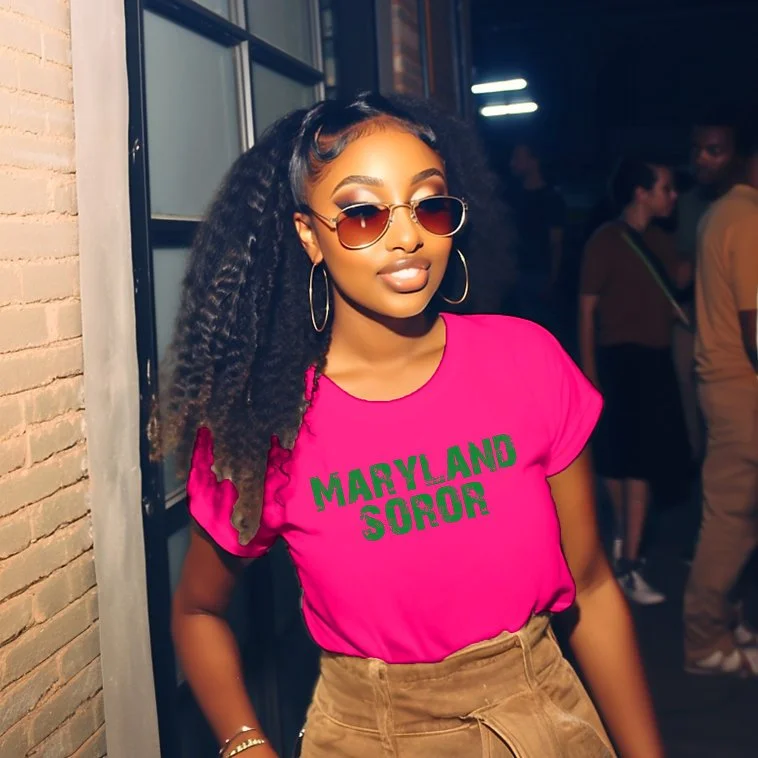 Distress Pink & Green Maryland Soror State Unisex Shirt