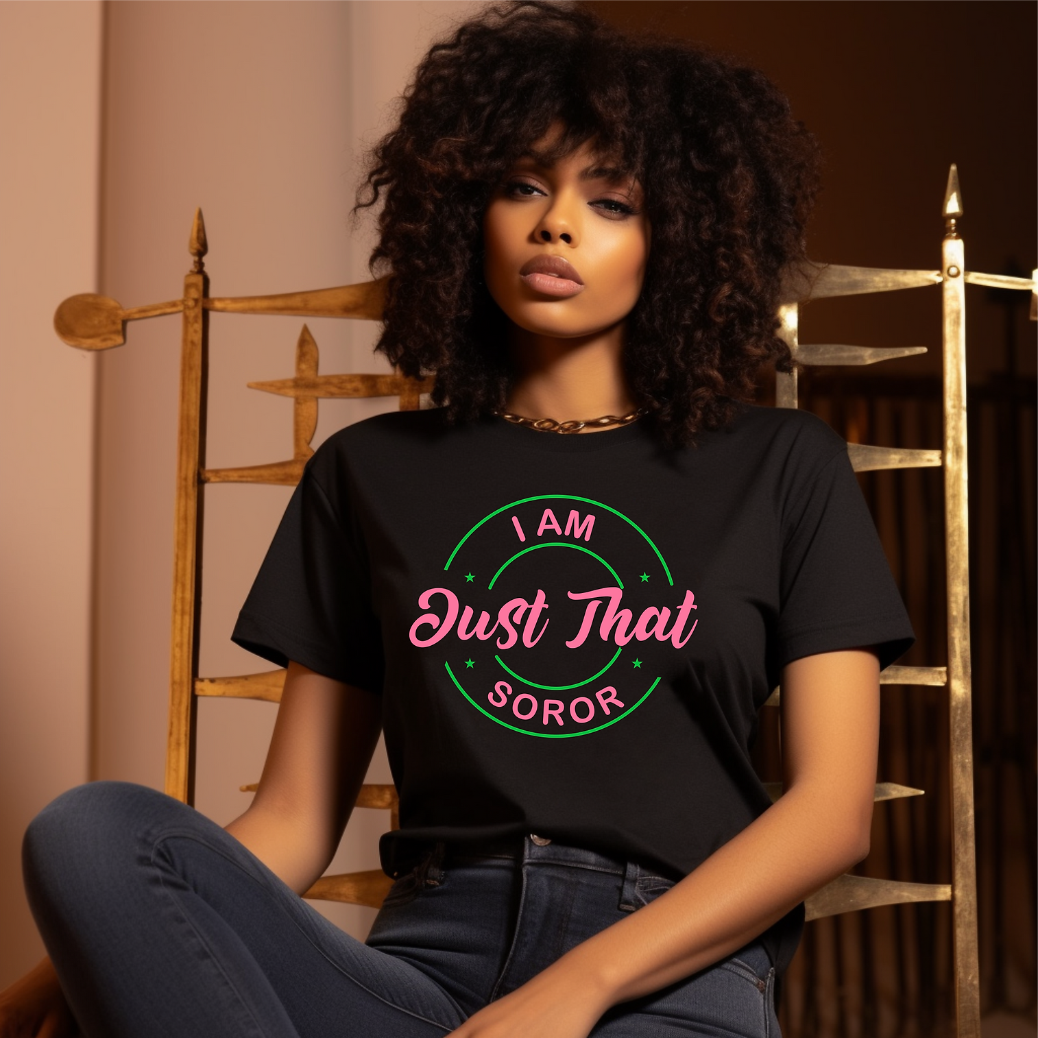 Just That Soror Black Shirt (Pink & Green)