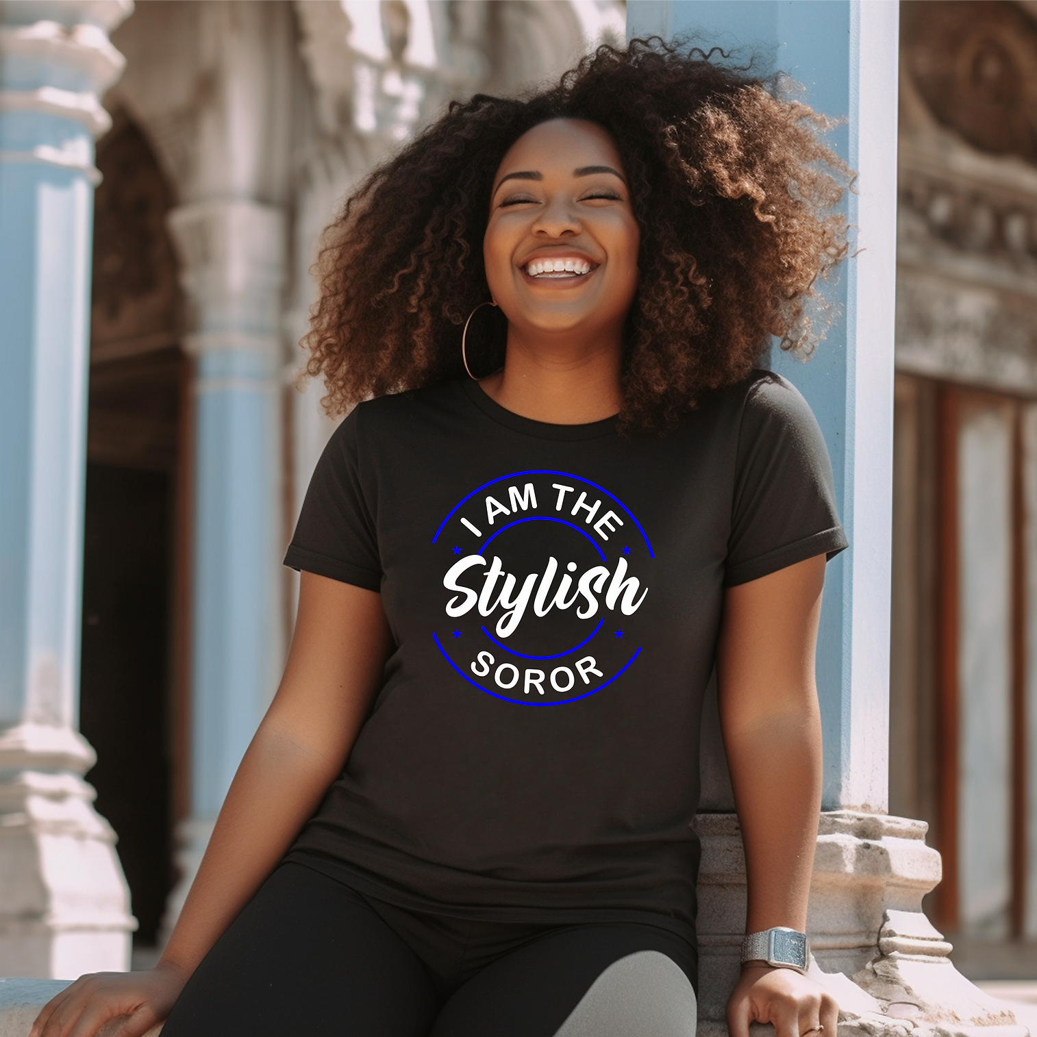 The Stylish Soror Black Shirt (Royal & White)
