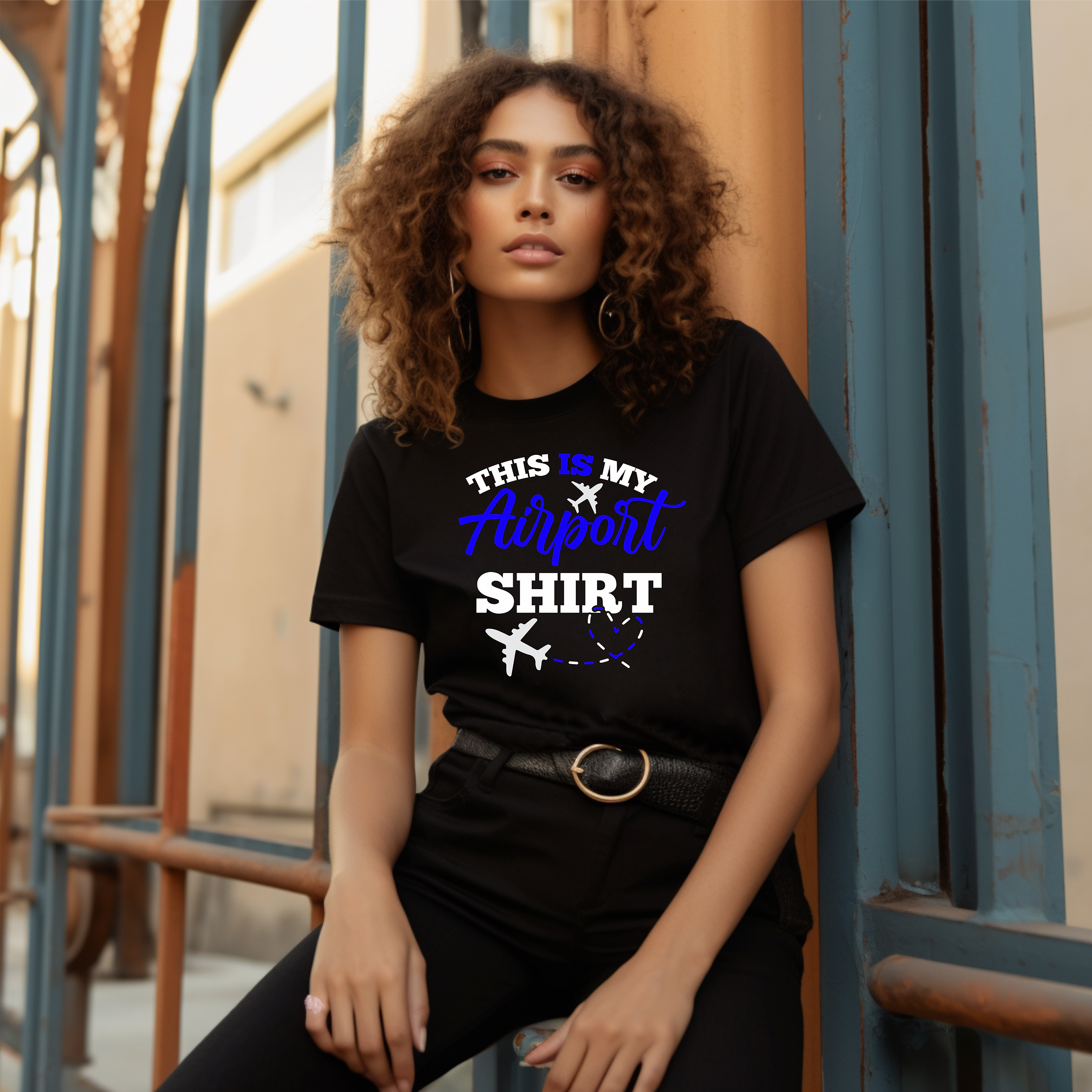 Royal & White This is my Airport Shirt (Black) Unisex