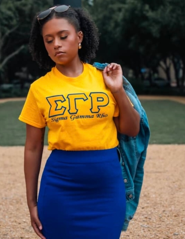 Gold Embroidered ladies fit Sigma Gamma Rho shirt
