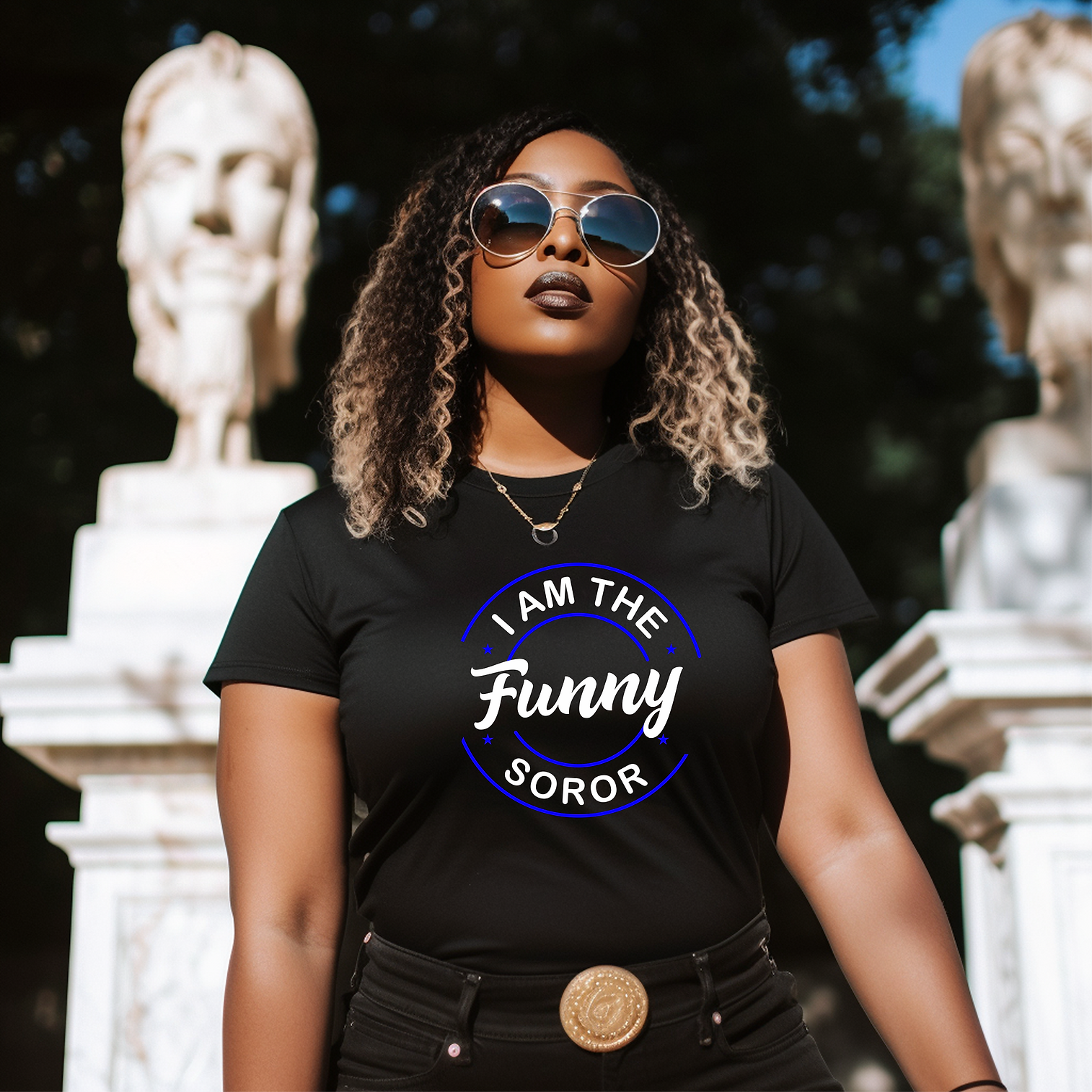 The Funny Soror Black Shirt (Royal & White)
