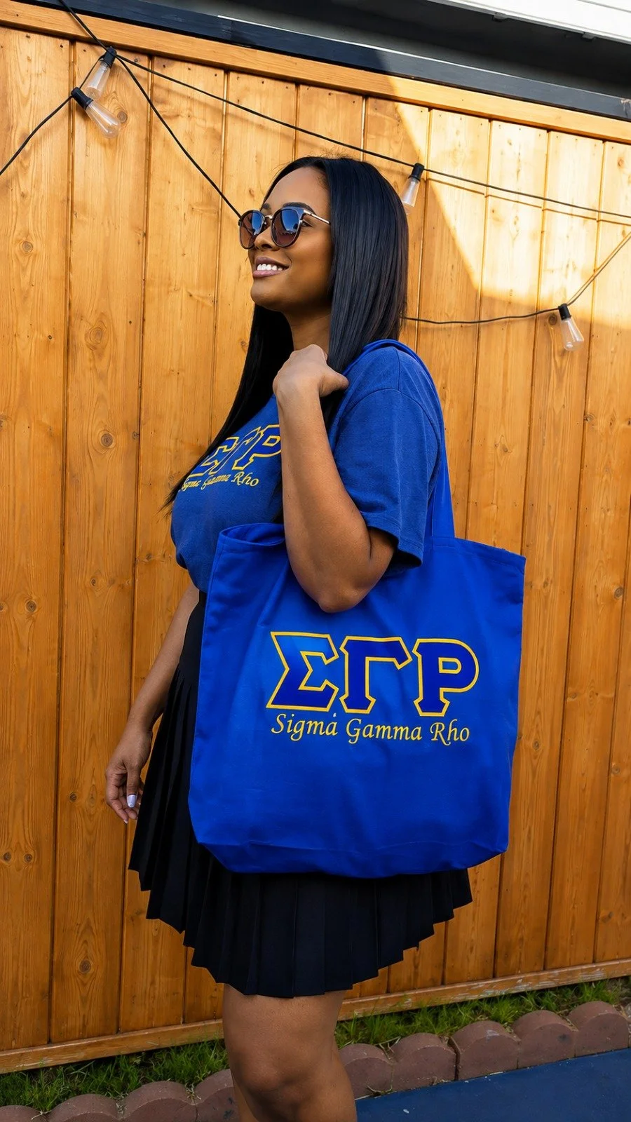 Embroidered Royal Blue Sigma Gamma Rho Letters Oversized Zip Tote w/pocket