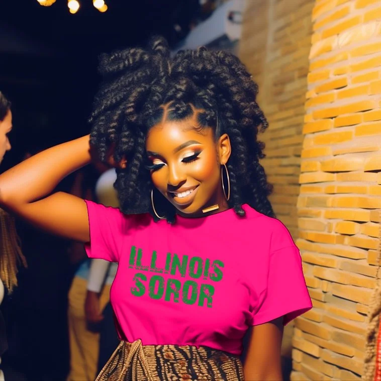 Distress Pink & Green Illinois Soror State Unisex Shirt