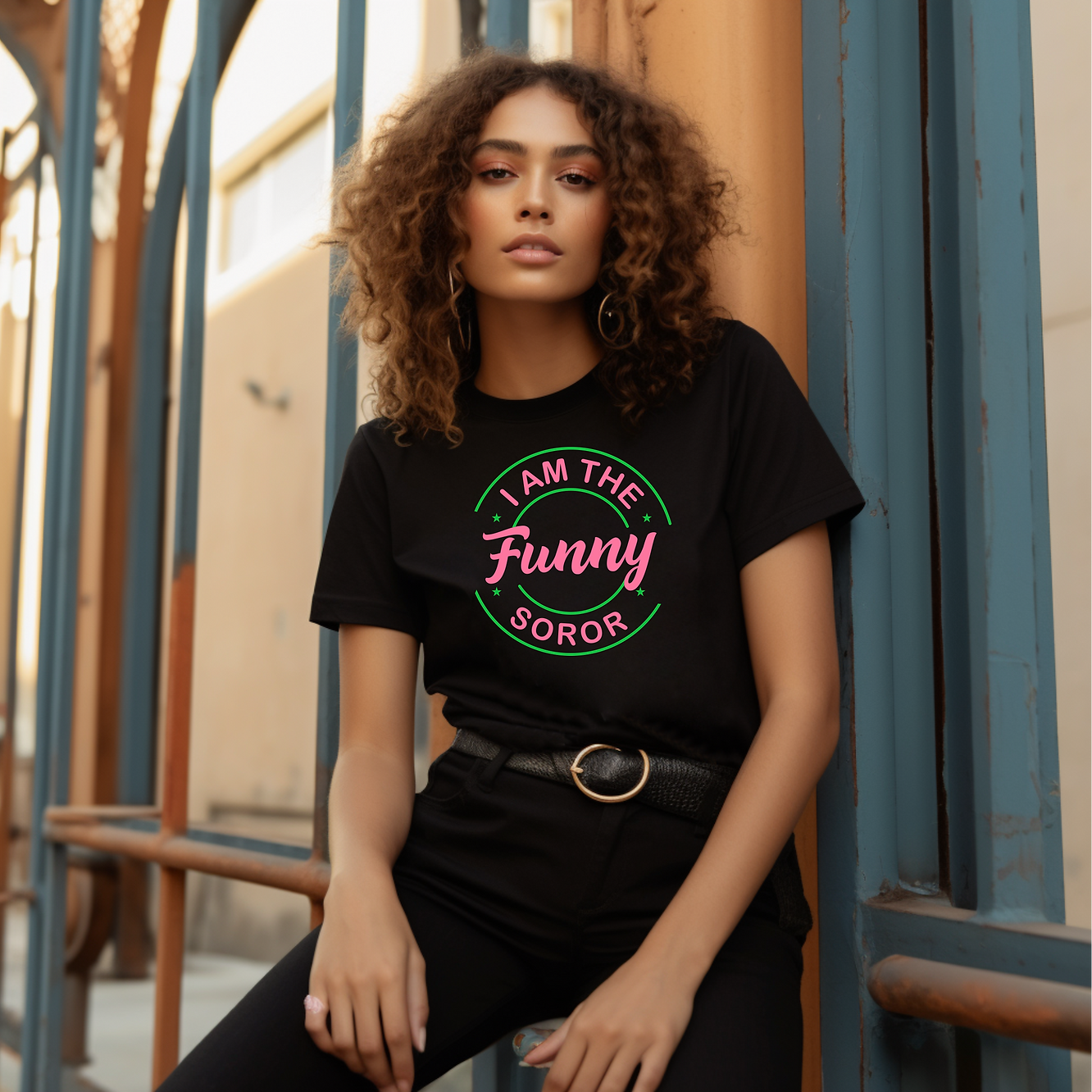 The Funny Soror Black Shirt (Pink & Green)