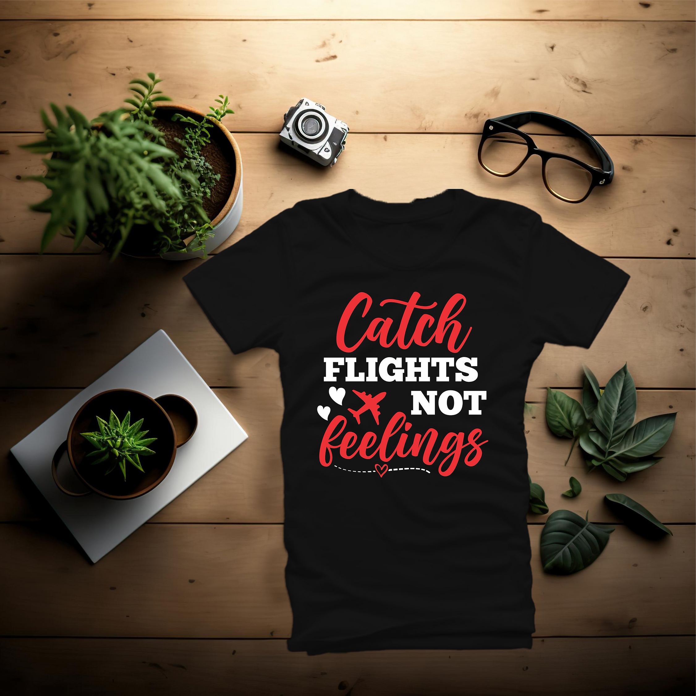 Red & White Catch Flights Not Feelings (Black Shirt) Unisex