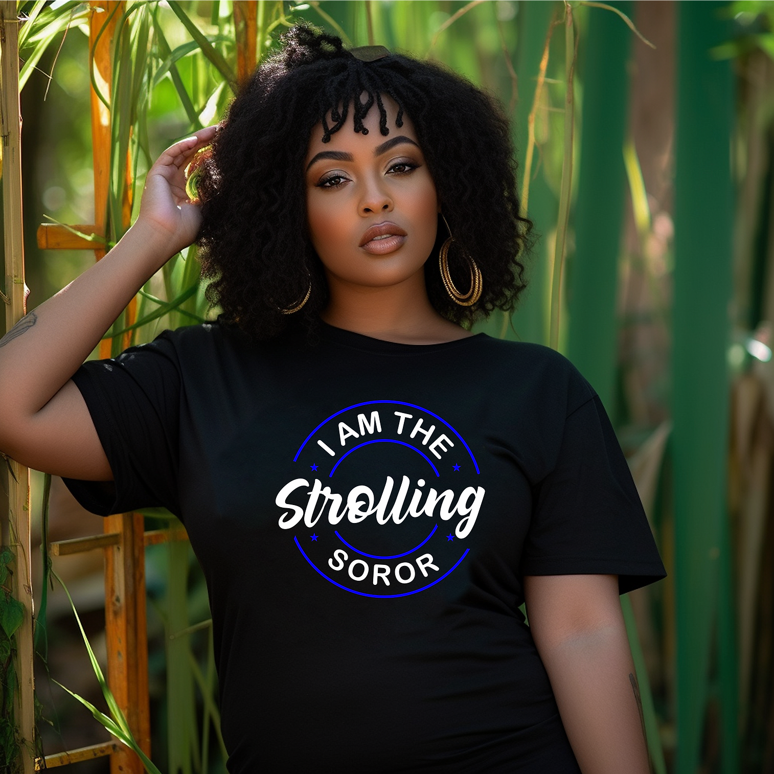 The Strolling Soror Black Shirt (Royal & White)