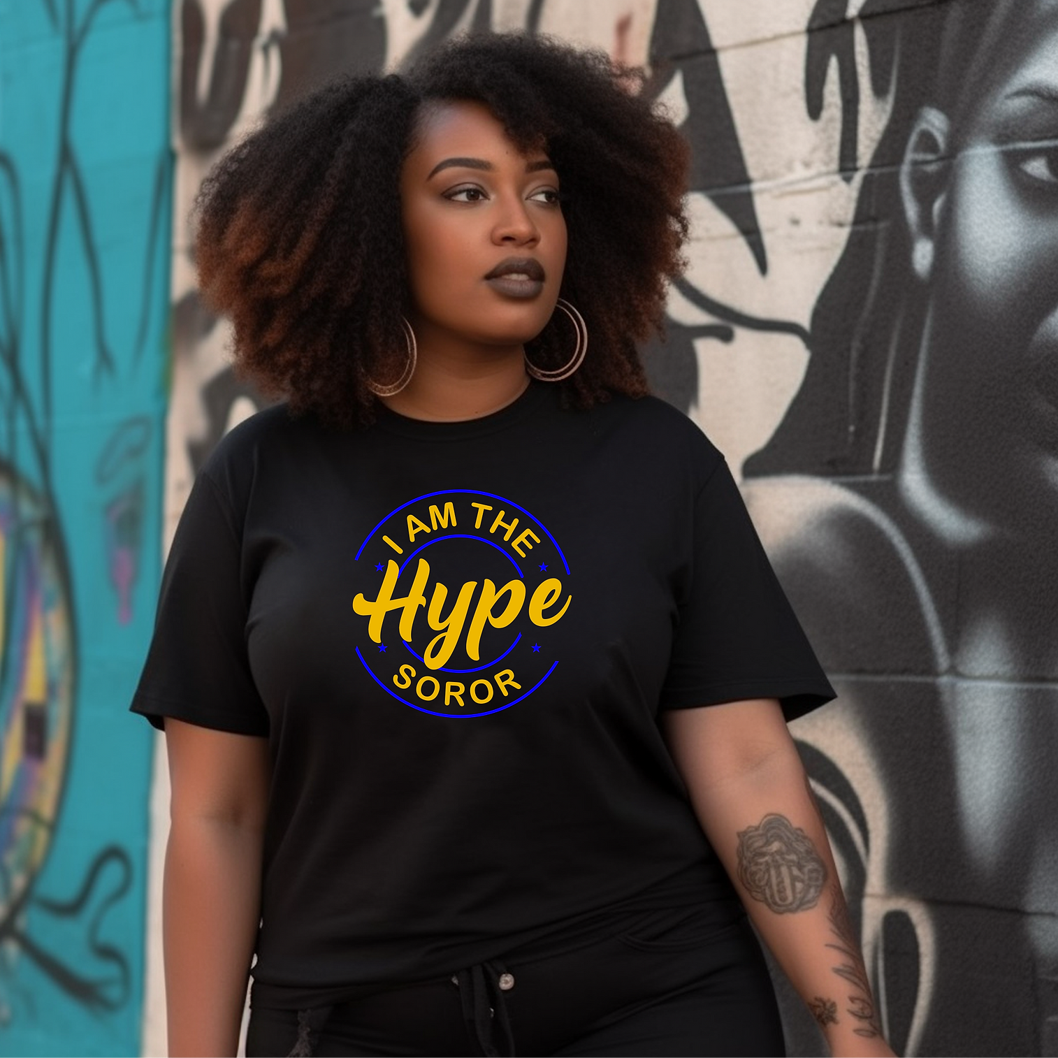 The Hype Soror Black Shirt (Royal & Gold)