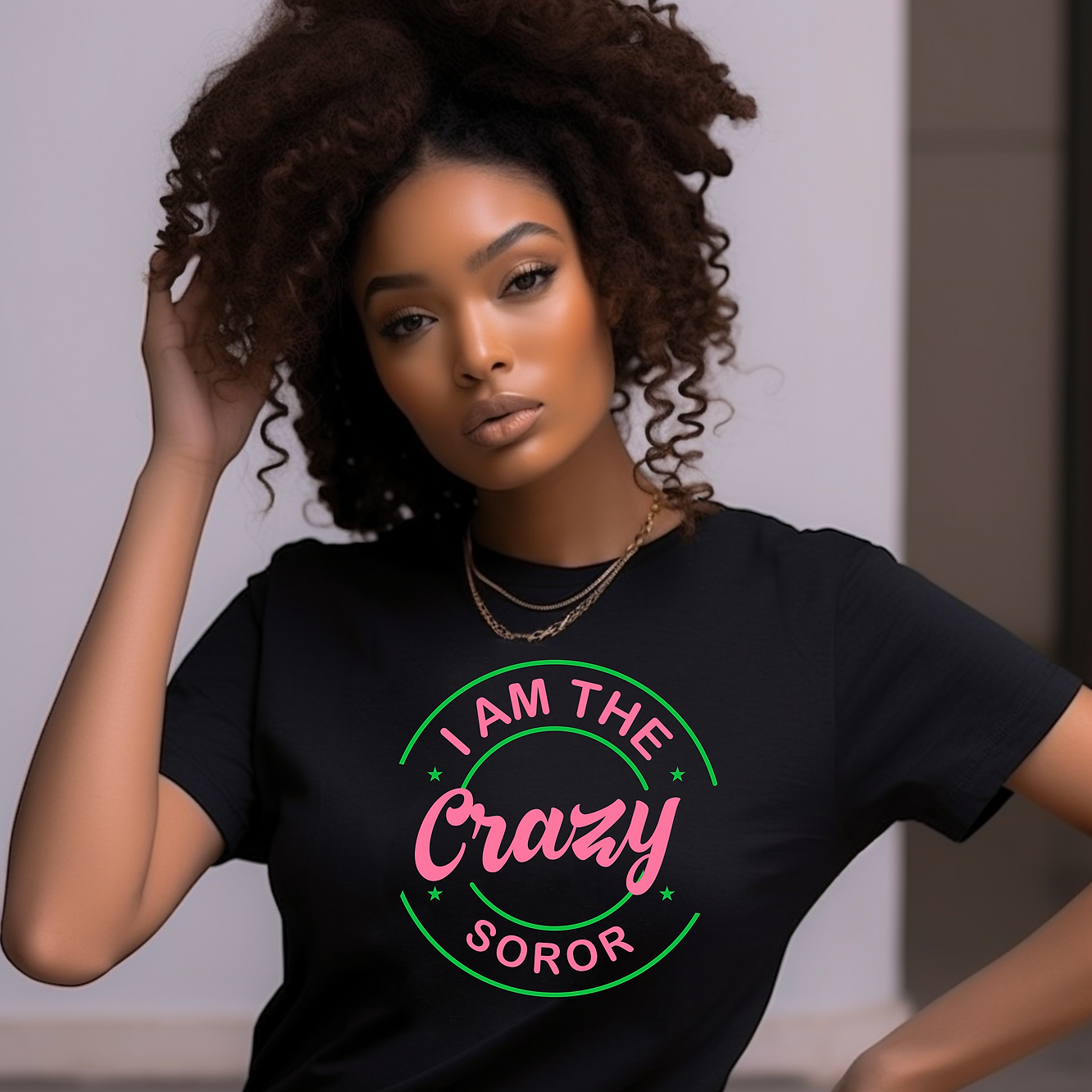 The Crazy Soror Black Shirt (Pink & Green)