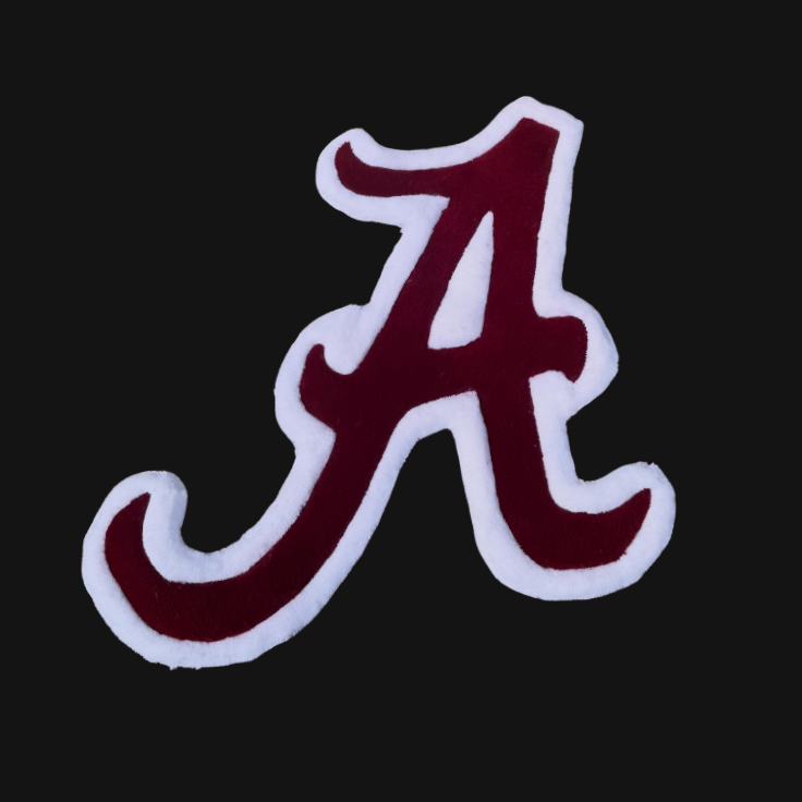 A 24 inch rug of The University of Alabama 'A' logo, on a black background.