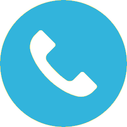 Blue circle with a black telephone handset icon.