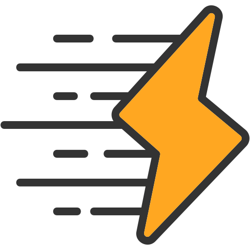 A yellow lightning bolt with black outline and black speed lines indicating movement.