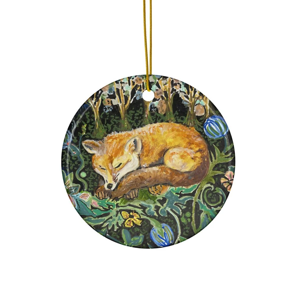 Sleeping Fox Ceramic Ornament —  Whimsical Nature Art Keepsake
Original artwork by Lau(REN)
This little napping red fox adds a soft, nature-infused detail to your décor. Hang it on a seasonal tree, display it year-round, or use it as a gentle artisti