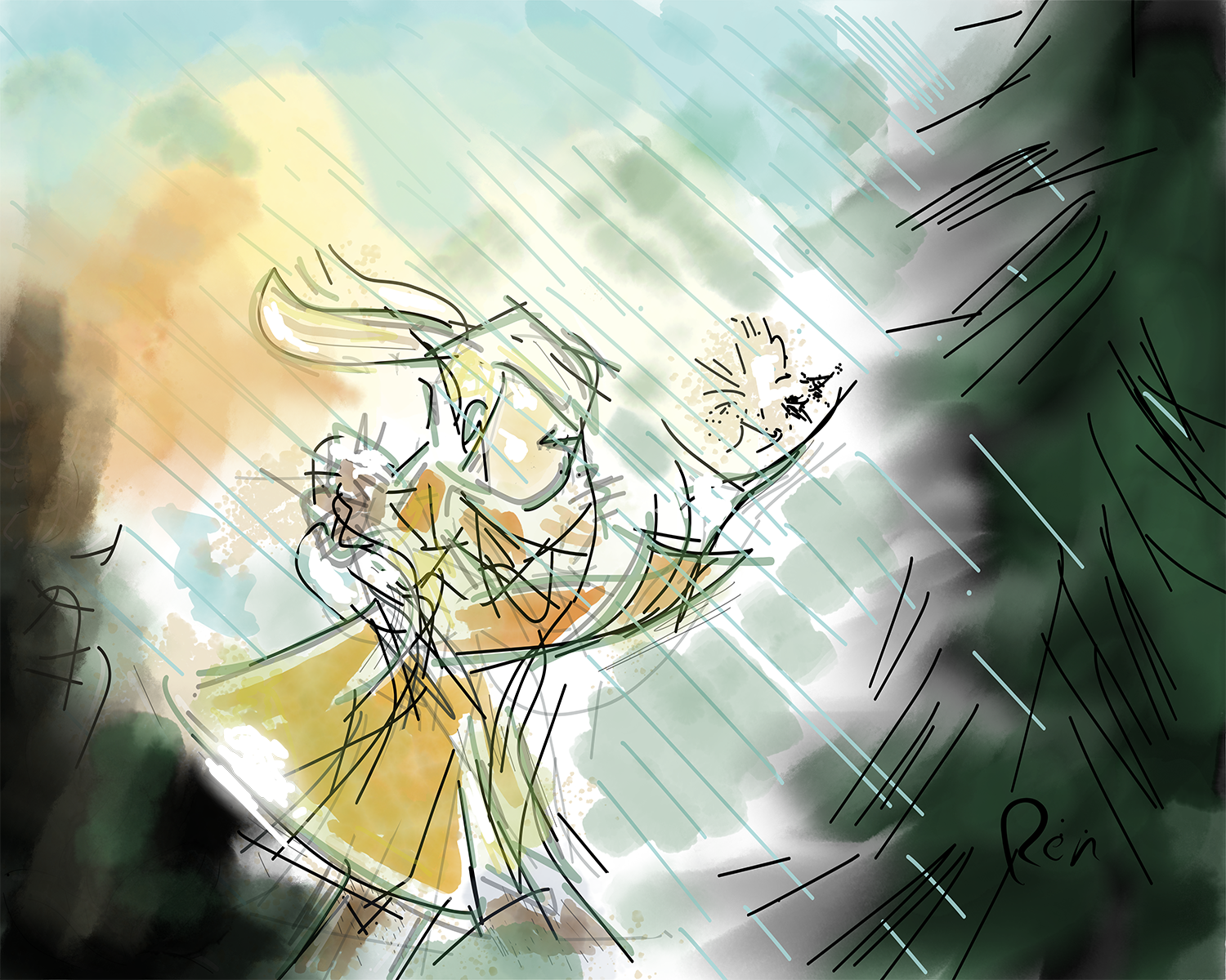 RAINY FOREST GIRL
Original artwork by Lau(REN)
Artist’s note: “This illustration was inspired by quiet moments spent in the woods, where rain softens sound and time seems to slow. The piece reflects introspection, calm, and the gentle emotional atmos