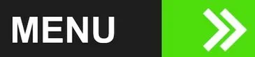 Botão de menu com fundo preto e verde, texto 'MENU' em branco e setas brancas indicando para a direita