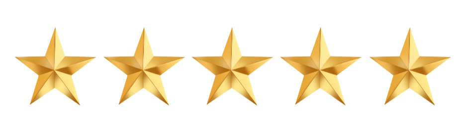 Seven gold stars with 3D effect and shadowing, aligned horizontally.