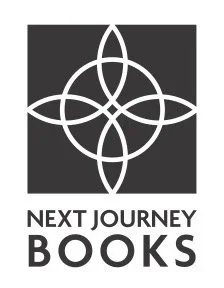 Logo of Next Journey Books featuring a symmetrical quatrefoil design in white on a black background with the company name underneath.