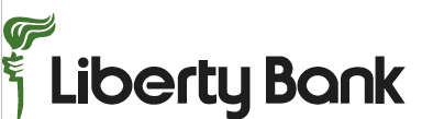 Liberty Bank logo with green torch icon and black text