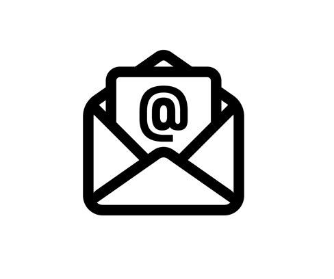 Icon of an envelope with an '@' symbol in the center, representing email or electronic messaging.