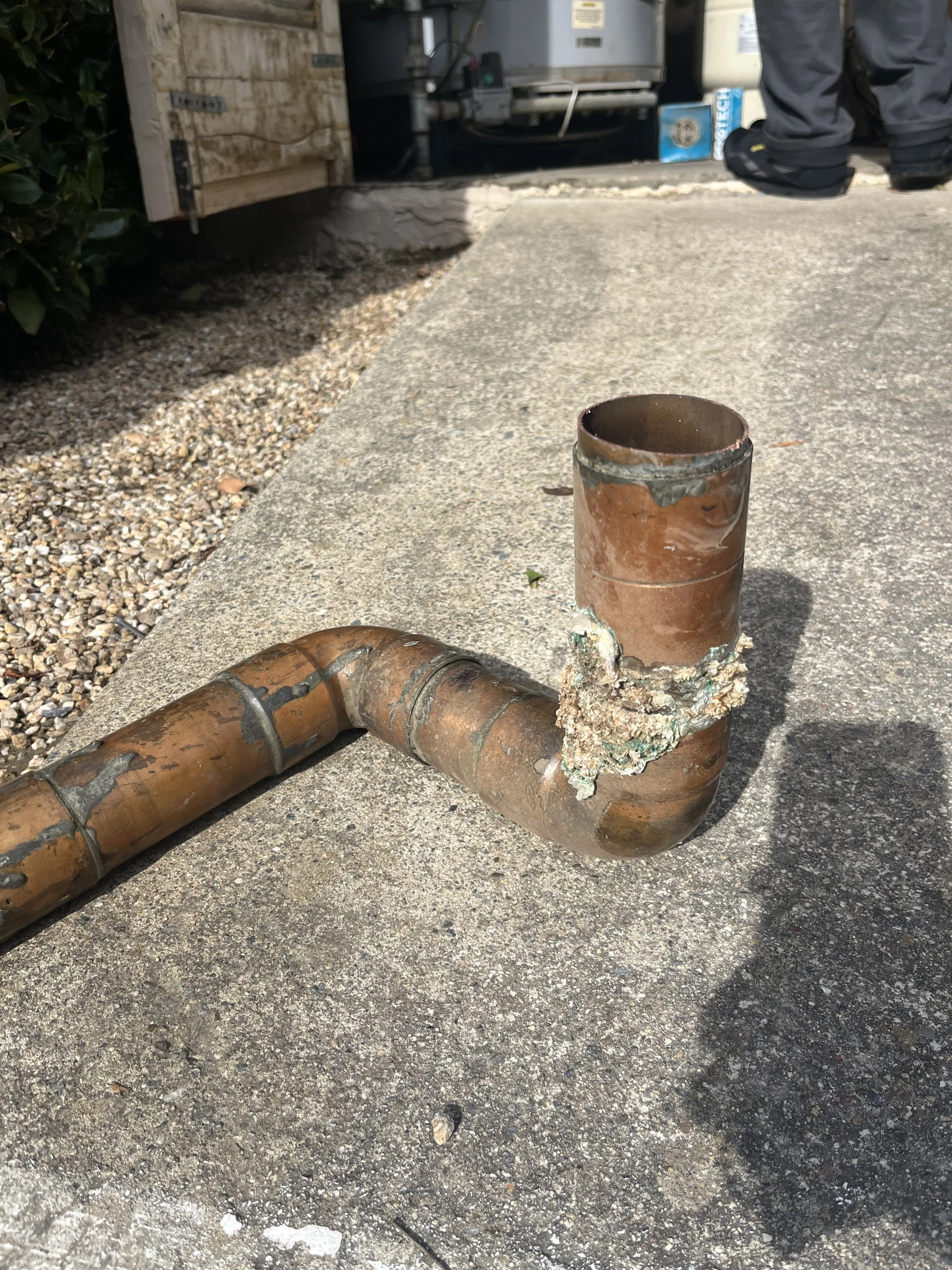 repair of corroded 2 inch copper water line that was servicing a 100 gal water heater 