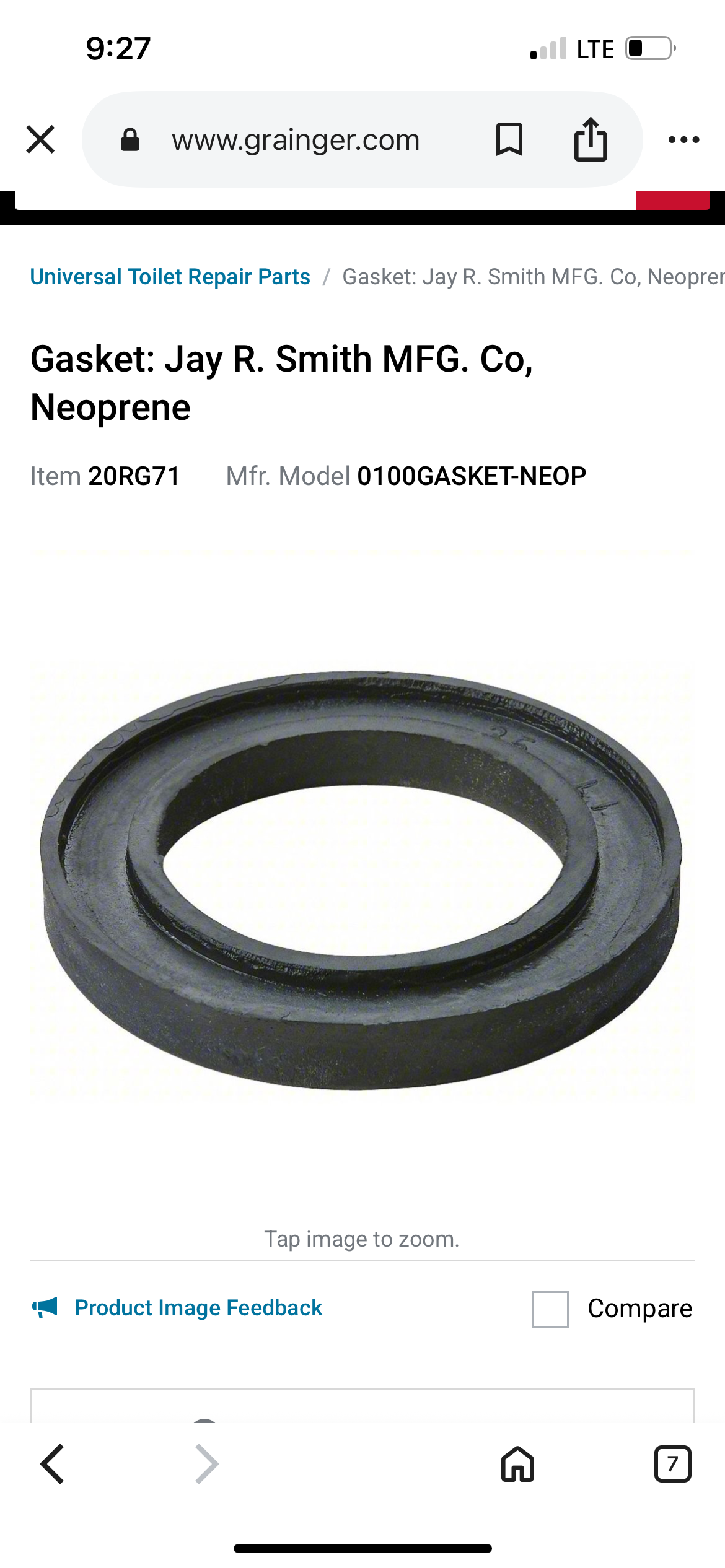 A black rubber toilet gasket