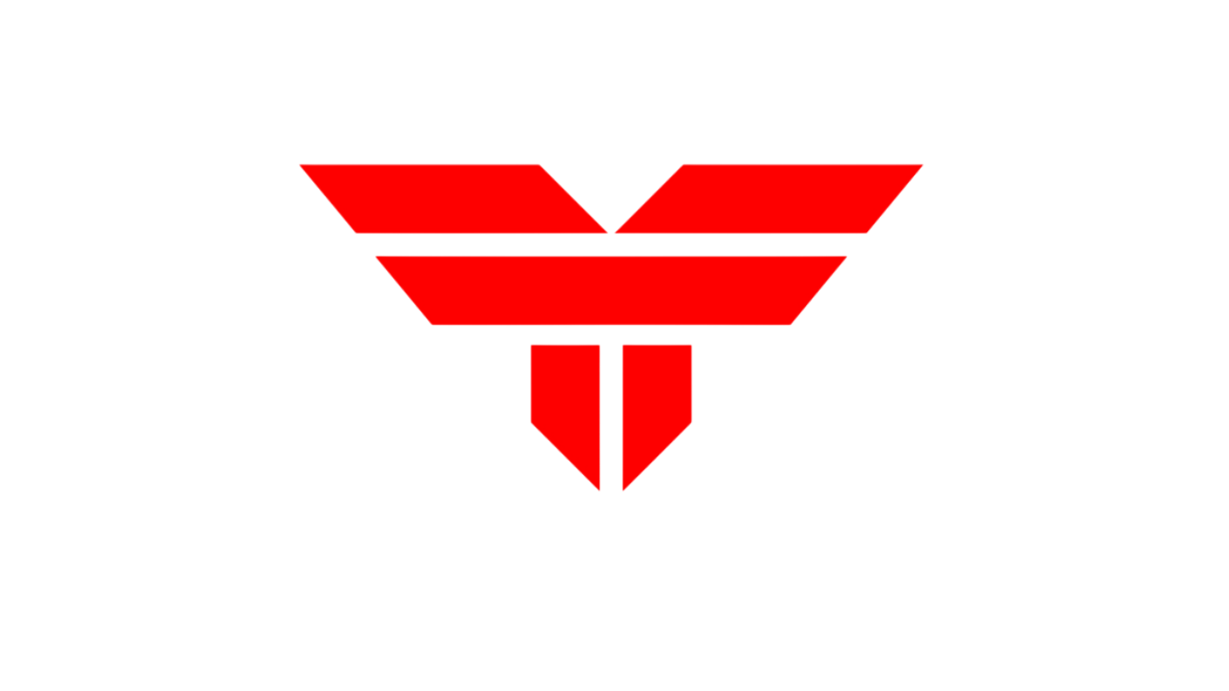 A stylized graphic of a red and black geometric mountain or arrow shape, with black background, resembling a logo.