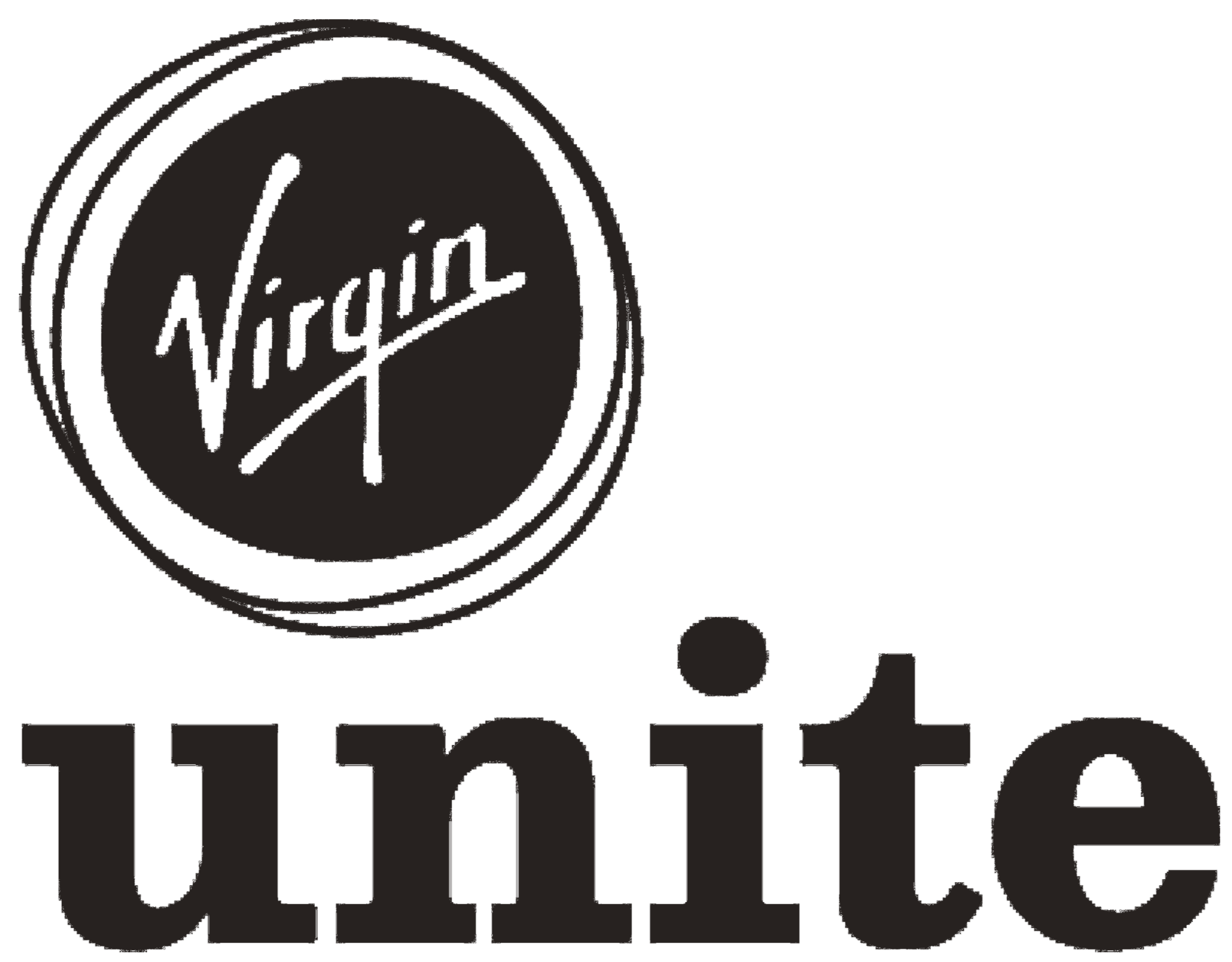 The logo for Virgin Unite features a circular emblem with a signature-style script reading 'Virgin' inside, and the word 'unite' in bold lowercase letters beneath it.