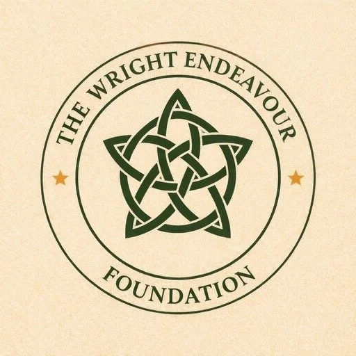 Logo of The Wright Endeavour Foundation with a Celtic knot design in the center and text encircling it.