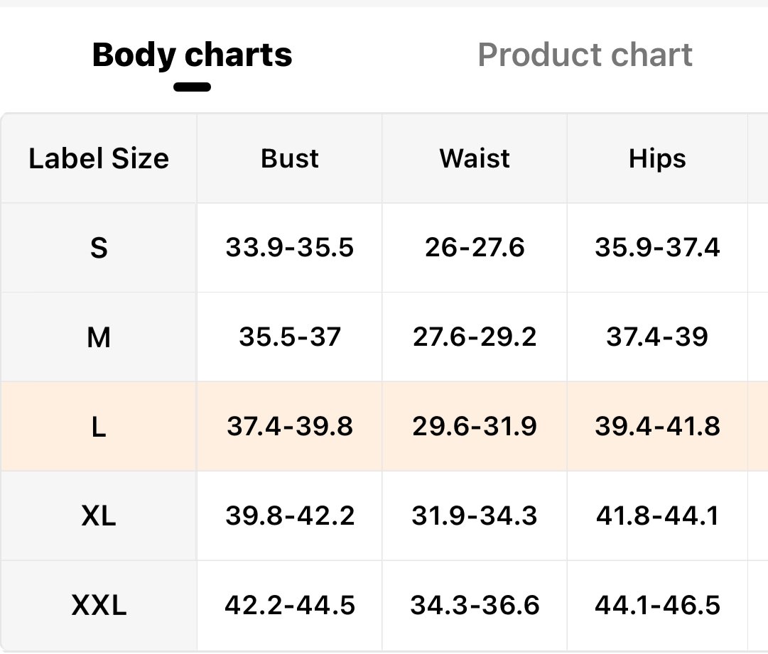 Woman apparel sizing
