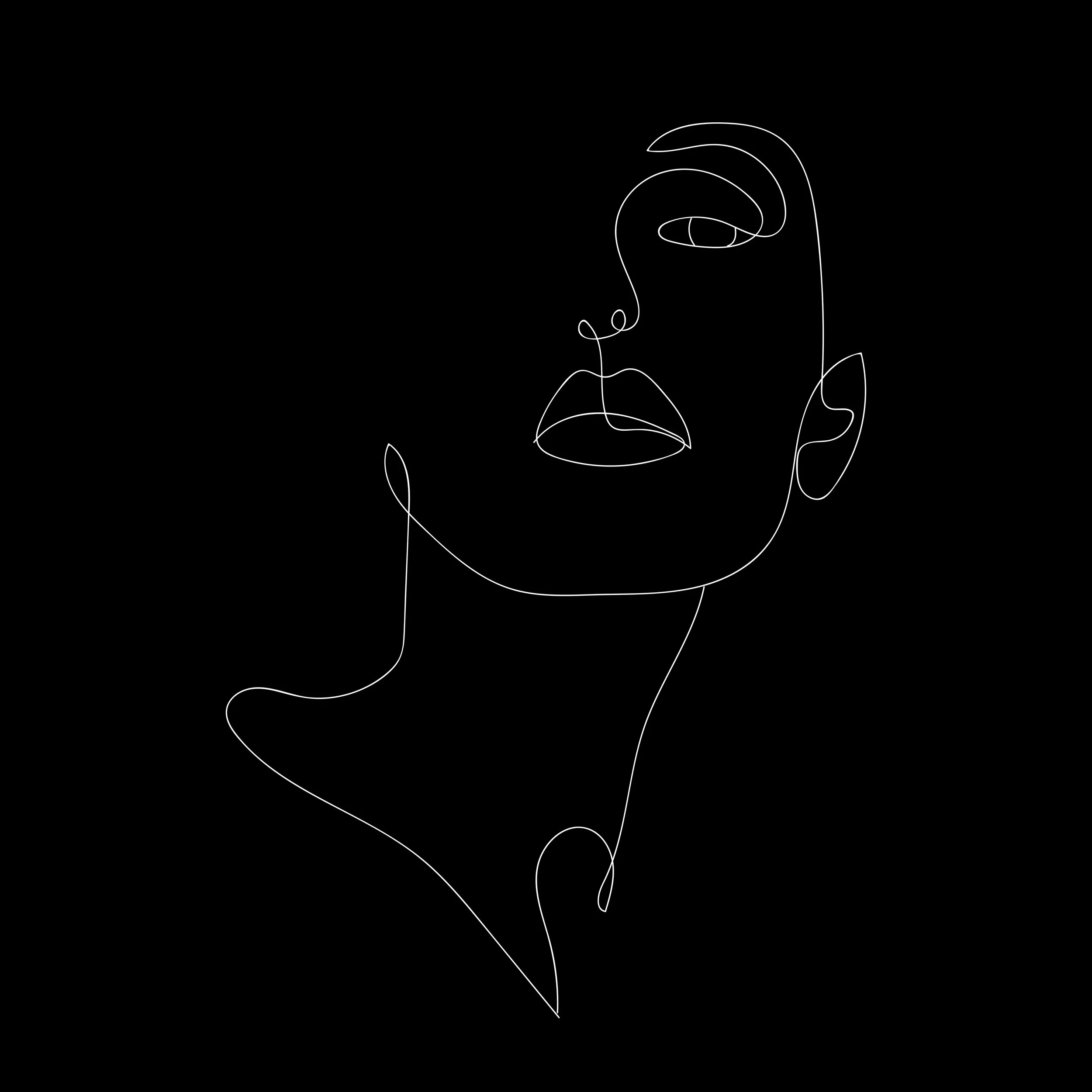 White on black line drawing of an incomplete face